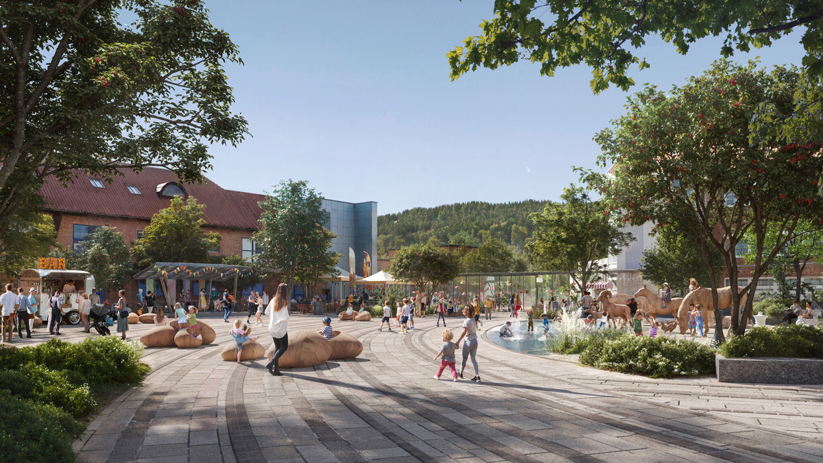 Skisse av hvordan torget i Gran sentrum kan se ut. Foto: Snøhetta